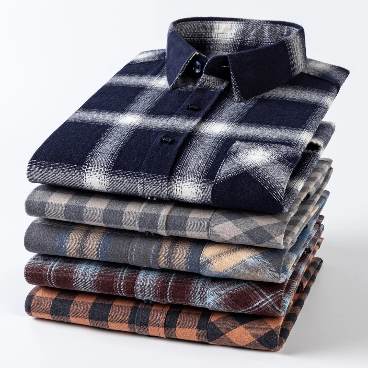 6XL New 100%Cotton Plaid Flannel Shirts For Men Long Sleeve Fashion Casual Soft Standard-Fit Man Shirt Blouse Clothes