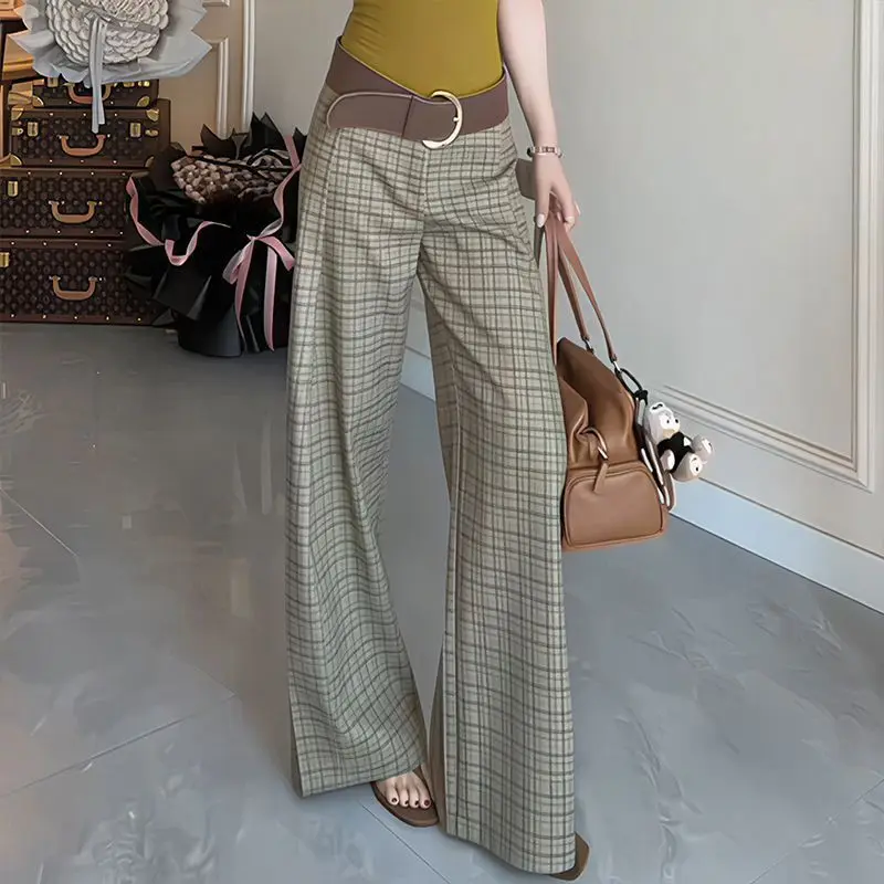 

Gagarich 2026 Летние Новые Стильные Универсальные Широкие Брюки с Заниженной Талией, Модные Повседневные Свободные Брюки в Клетку