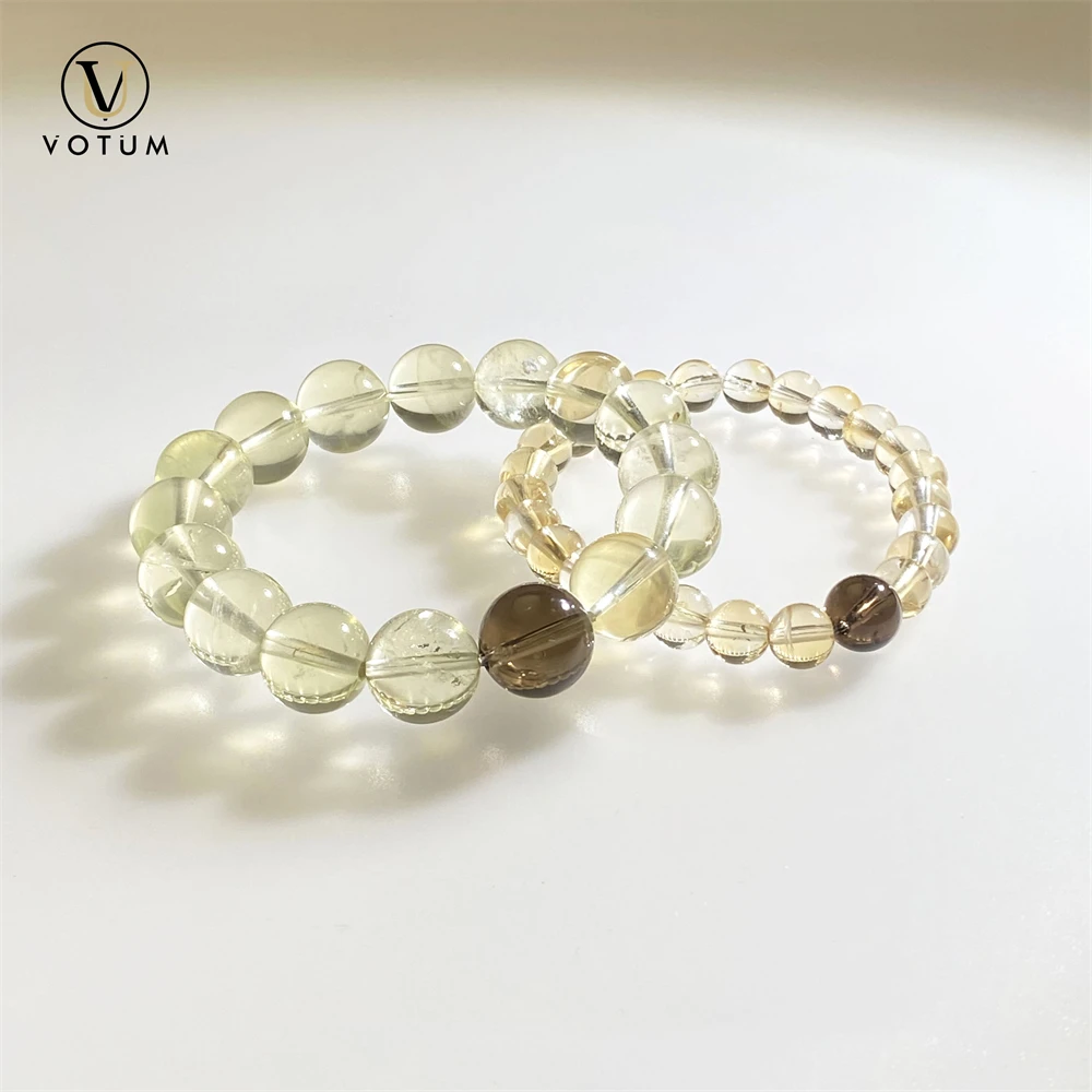 Votum Natural Citrine Wealthy Crystal Bracelet Sets for Couples Women Men Smoky Quartz Bracelet Attract Money Luck Stone Jewelry