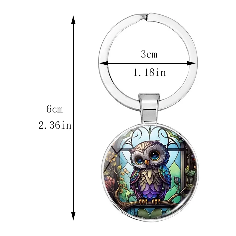 1pc Owl Pattern Time Gem Round Pendant Keychain, For Men Women