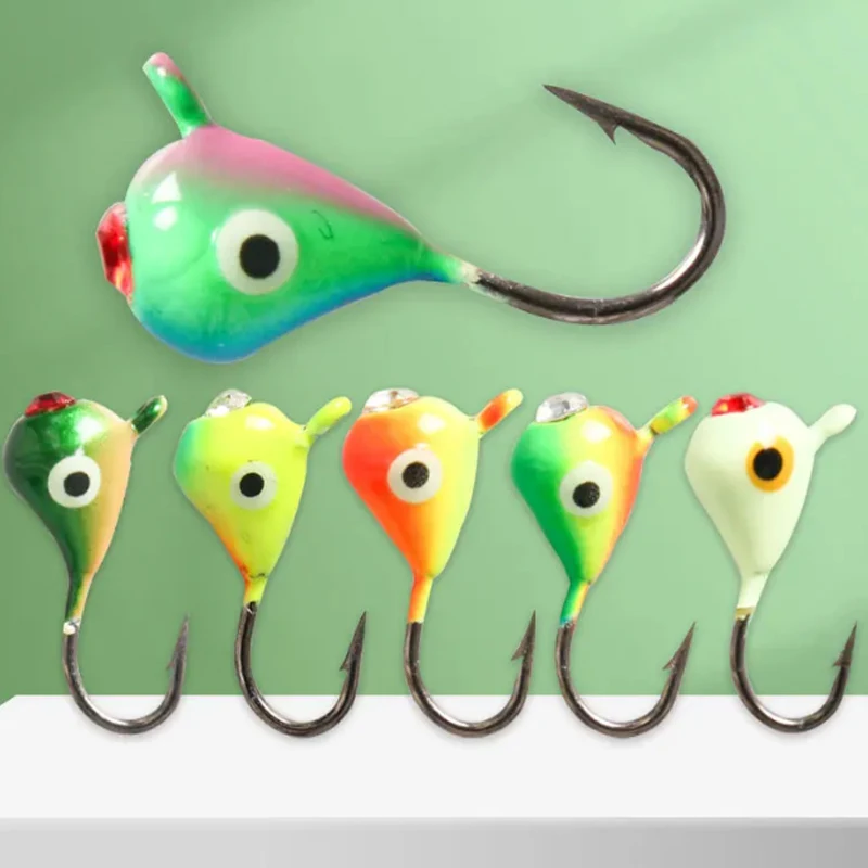 6PCS Drill hook ice fishing Lead Head Hook Micro Lead Fishing Raft Ice Fishing for 1 Gram 15mm with Drill Color Tadpoles