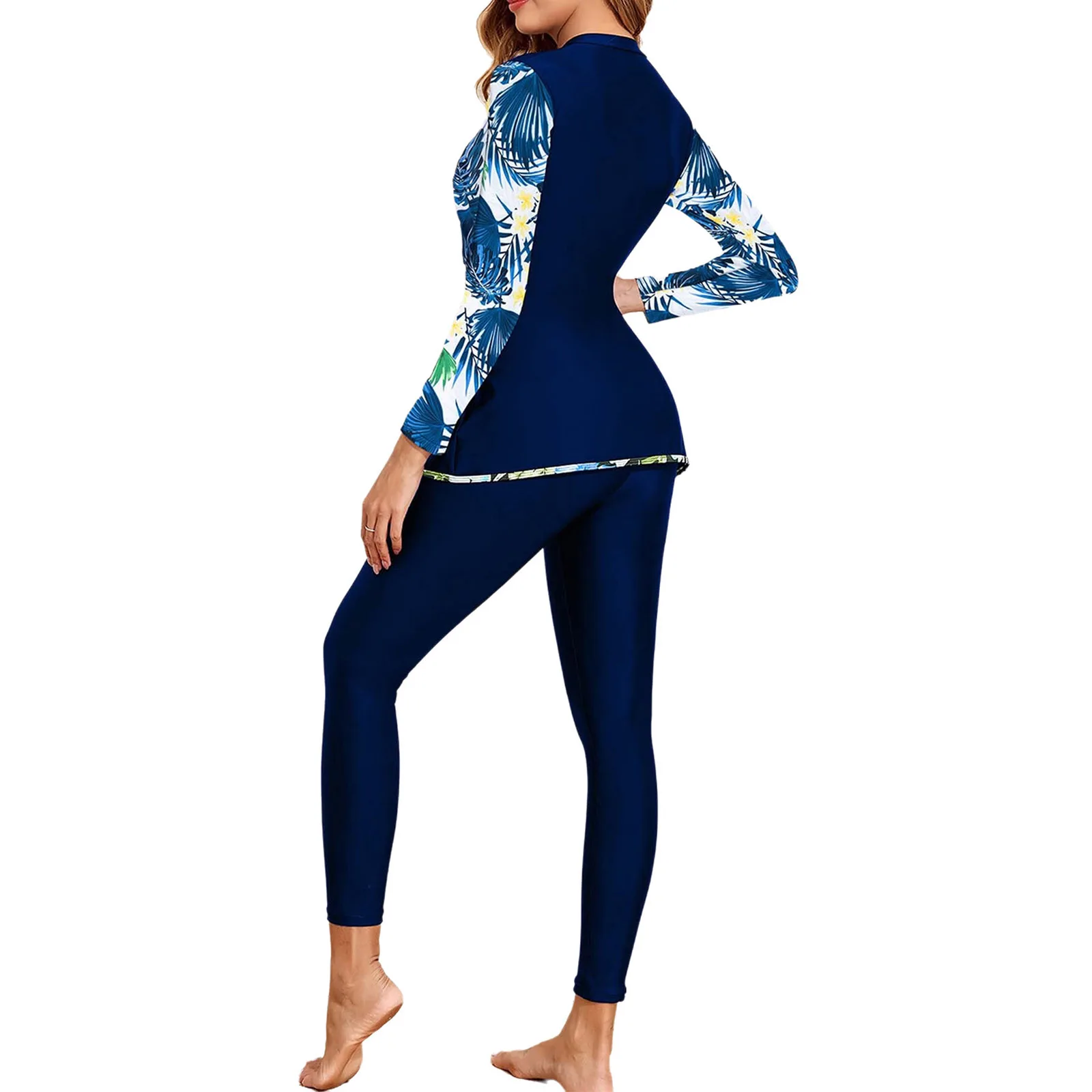 

Womens Full Coverage Rash Gurad Swimsuit Long Sleeve Swim Shirt and Leggings Floral Print Muslim Bathing Suit for Surfing Diving