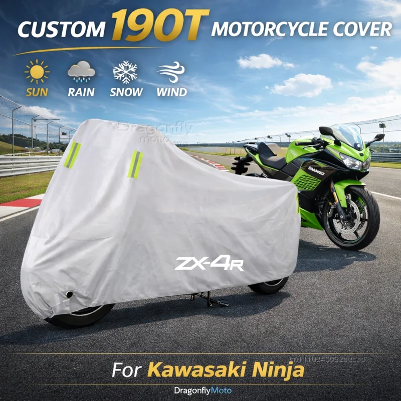 

Чехол для мотоцикла Kawasaki Ninja ZX4RR ZX 4RR Ninja ZX 4R ZX4R, серебристый, водонепроницаемый, защита от УФ-излучения, дождя, пыли, солнца, для улицы и дома