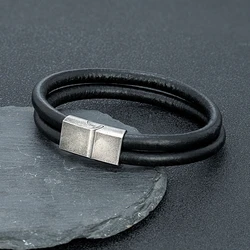 MKENDN Double Strand Black Primary Color Cowhide Bracelet Retro Stainless Steel Magnet Buckle Accessories Handmade Bangle Gifts