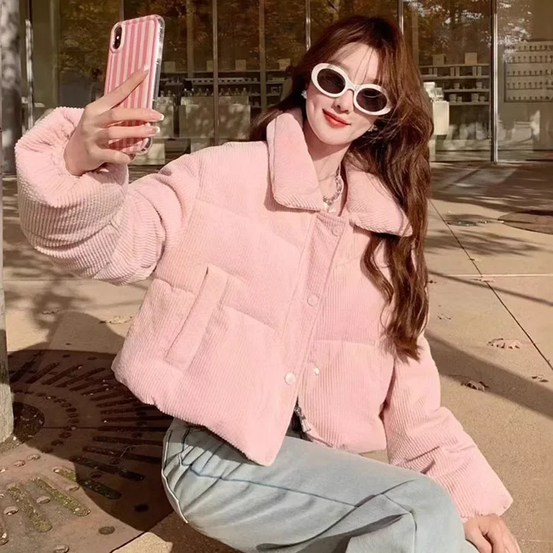 

Женская зимняя вельветовая пуховая хлопковая одежда для девочек, студенческая короткая хлопковая стеганая куртка, утепленное теплое удобное пальто, топы