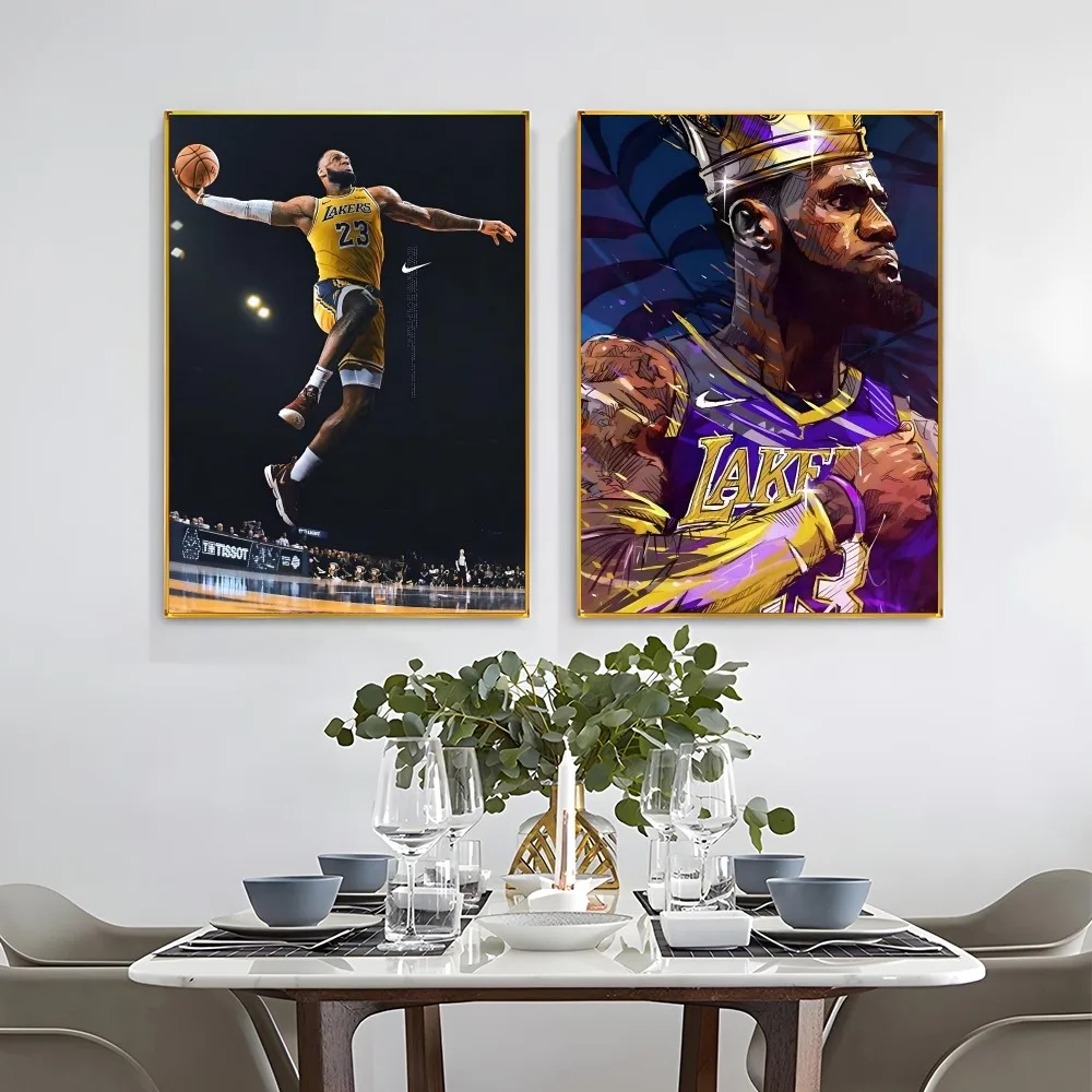 1PC L-LeBron J-James Poster Self-adhesive Art Waterproof Paper Sticker Coffee House Bar Room Wall Decor