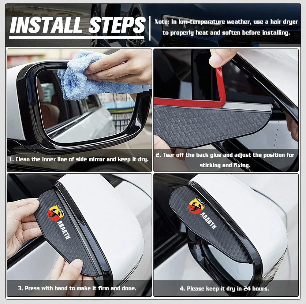 

2 pieces of car rearview mirror rain eyebrow sun visor For Abbas Abarth Punto 124/125/500 Stilo Ducato Car Accessories