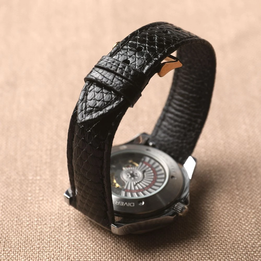 Handmade Lizard Leather Strap 18 20 22MM Quick Release, Black Soft Genuine Leather Bracelet, Vintage Style Men's Bracelet, High-