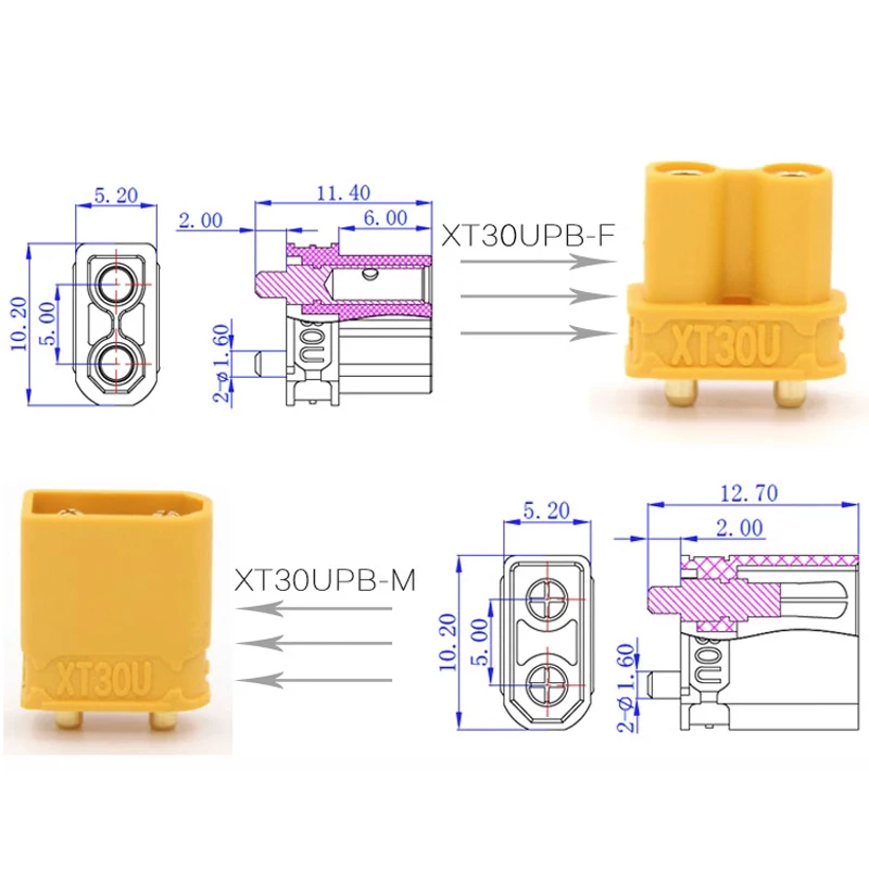 5/10 أزواج/5/10/20 قطعة حقيقية Amass XT30UPB XT30 UPB 2 مللي متر التوصيل ذكر/أنثى رصاصة موصلات المقابس لبطارية ليبو RC