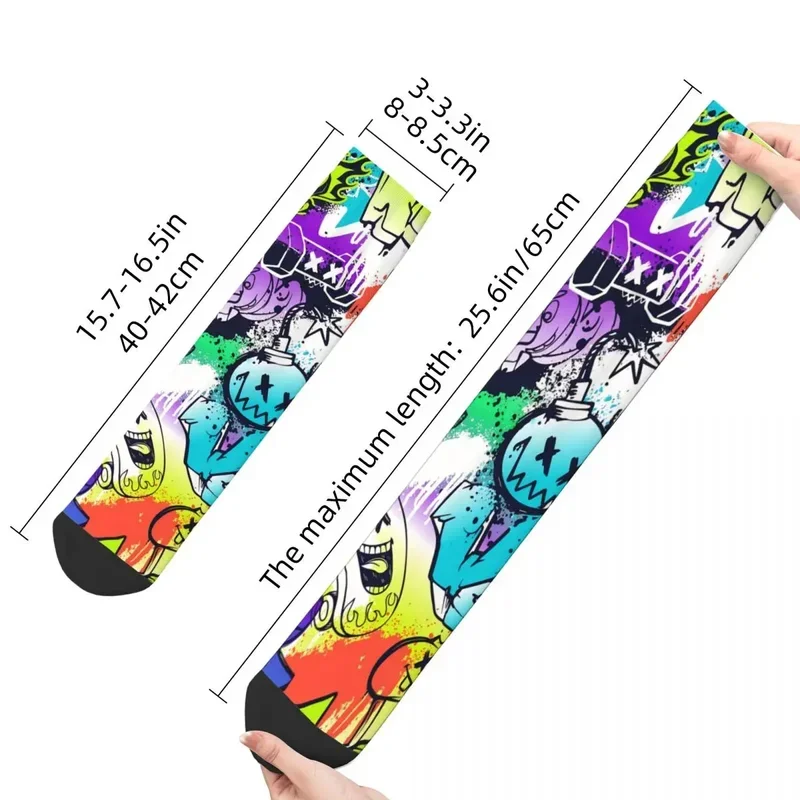 Y2K Crazy For Men Street Style Words And Cartoon Monsters Harajuku Graffiti Art Pattern Printed Crew Sock