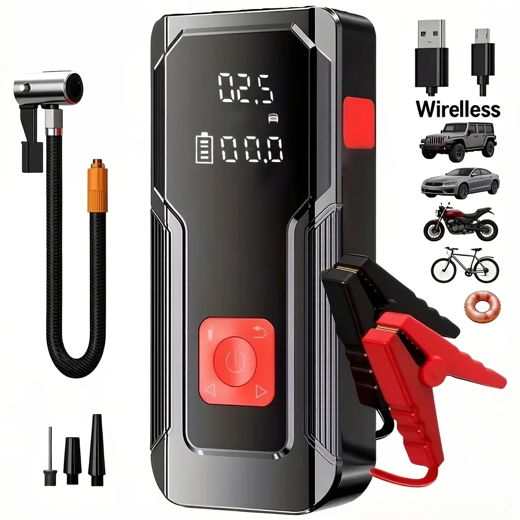 Car emergency start power supply with air pump -5000A peak current, 150PSI digital tire pressure air pump