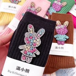 Diamond Cartoon Rabbit Decorative Socks, Fashionable Diamond Sparkling Women's Socks, Comfortable And Breathable Christmas Socks