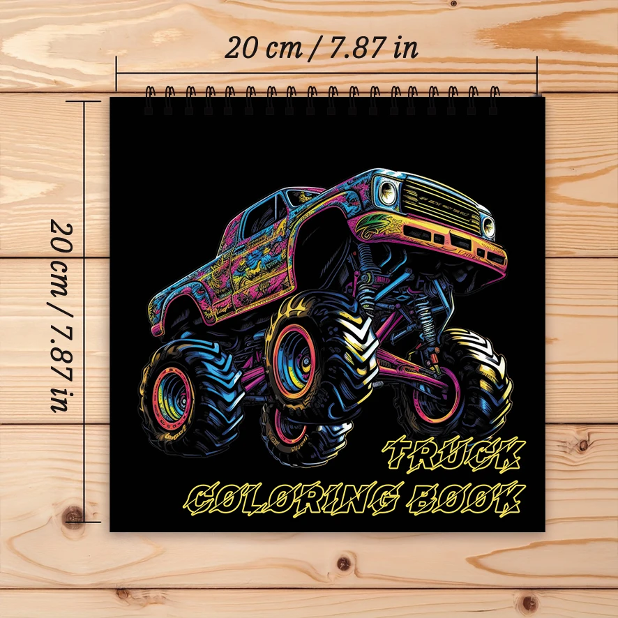 Coloring Book - 7.87 x 7.87 inches 32 pages Truck Coloring Book - Ideal gift for family or friends