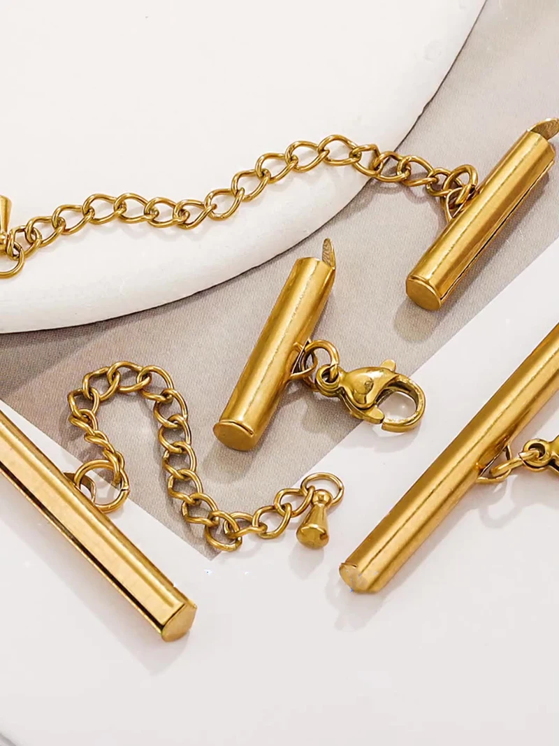 

5set/lot Stainless Steel Slide End Clasp With Extending Chain Tube Set For Bracelet Necklace DIY Jewelry Making Accessories