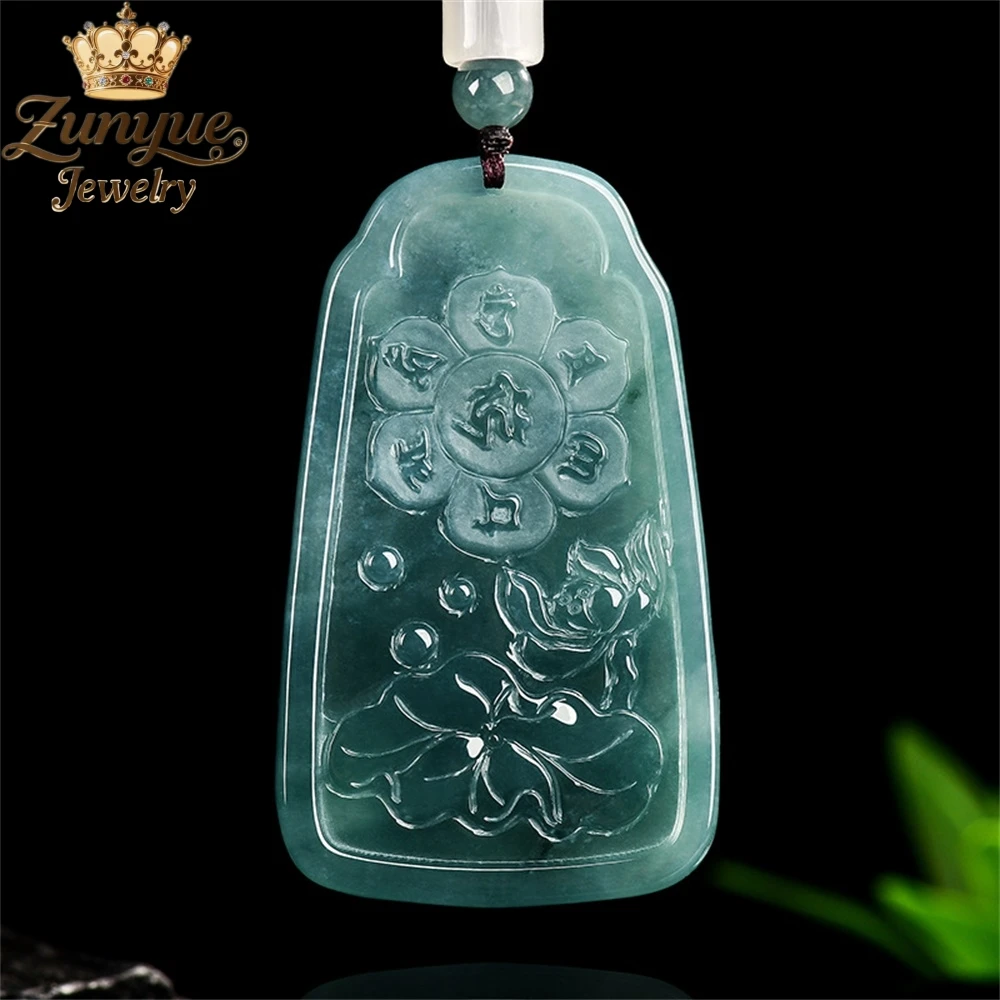 Natural A-Grade Old Material Jadeite Blue Water Dragon Guanyin Pendant, Ice-Type Jade Pendant Luxury Quality Jewelry Charms Gift