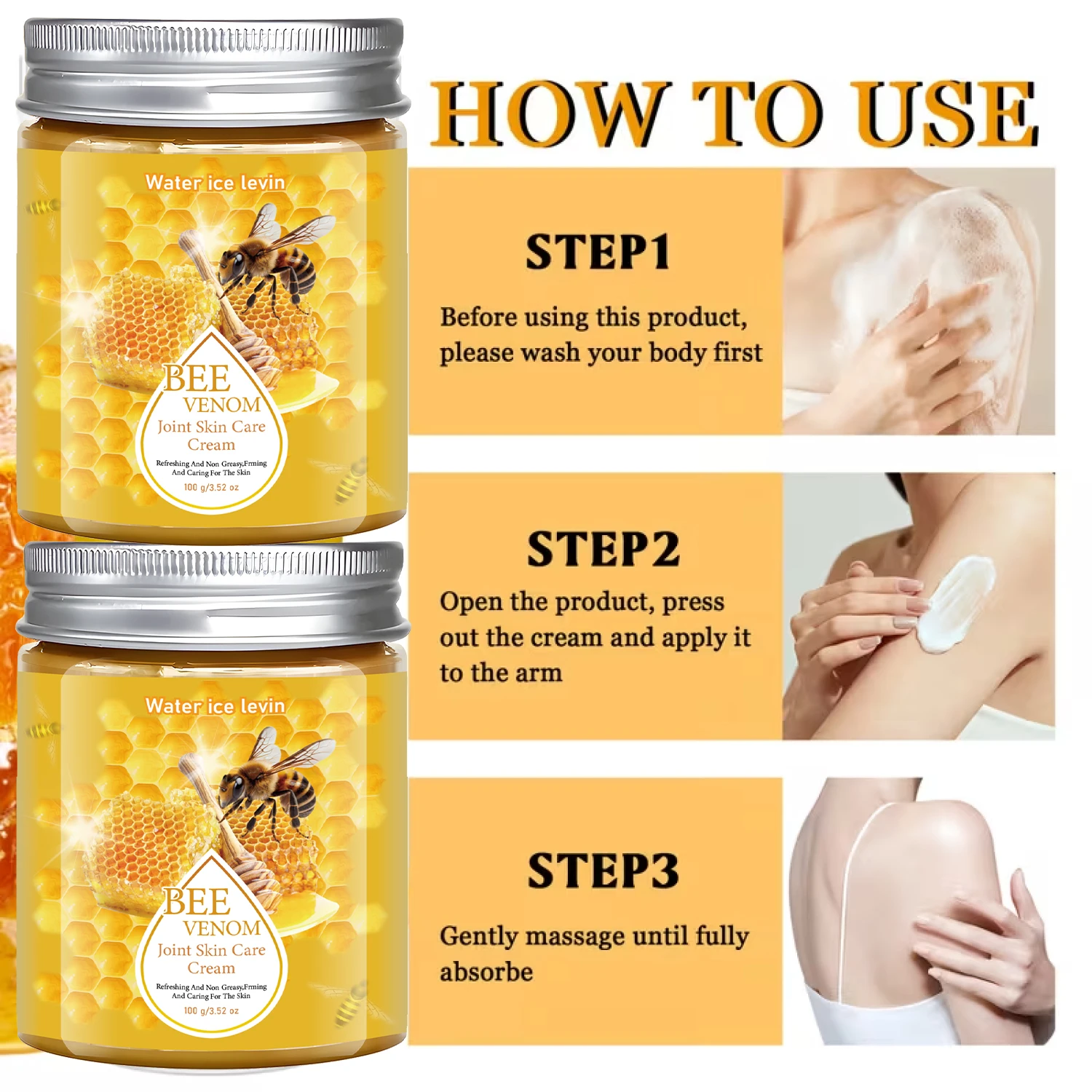 Water ice levin Bee Venom Joint Skin Care Cream Firming Moisturizing Non Greasy Refreshing with Collagen for Body Daily Care100g