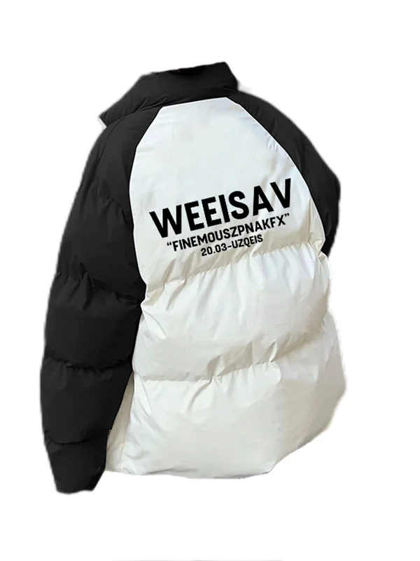 

Street Sle plus Size Thiened Cotton Jaet Bla And White Patchwork oulder Sve Stand Collar Loose Fit Warm Bread Co...