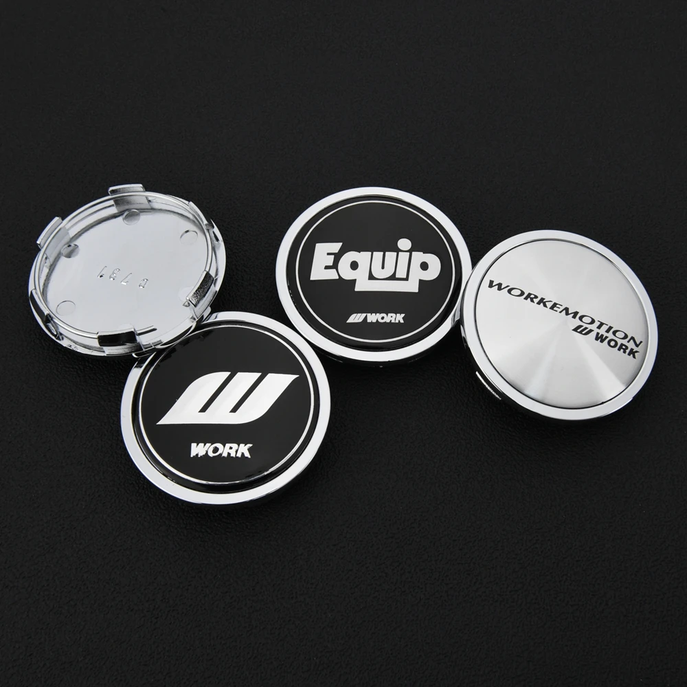 4PCS JDM Sport Wheel Cap 65mm OD & 60mm Clip WORK Rim Caps Wheel Center Caps Car Cover Hub Cap Black & Silver & Red