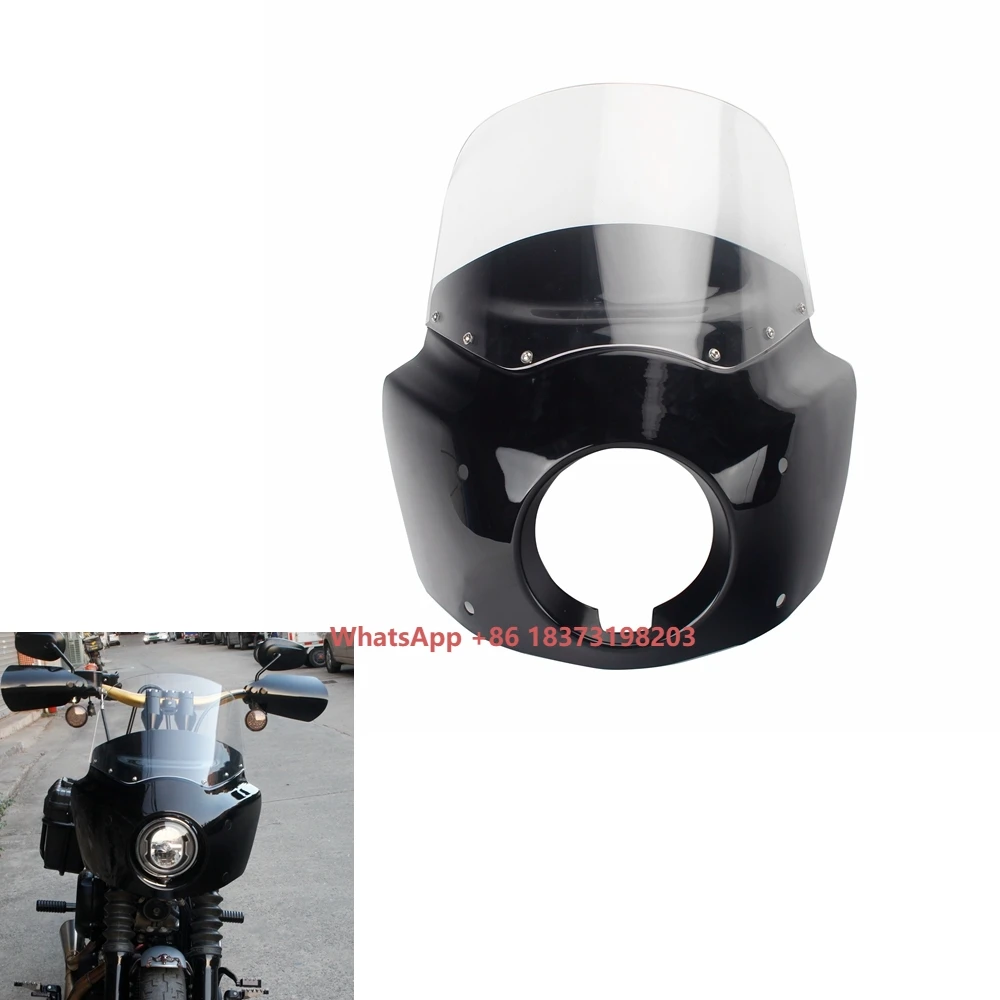 

Motorcycle Front Headlamp Cowl Headlight Fairing Cover 11 Inch Windshield for Harley Dyna Street Bob Injected FXDB I 2006