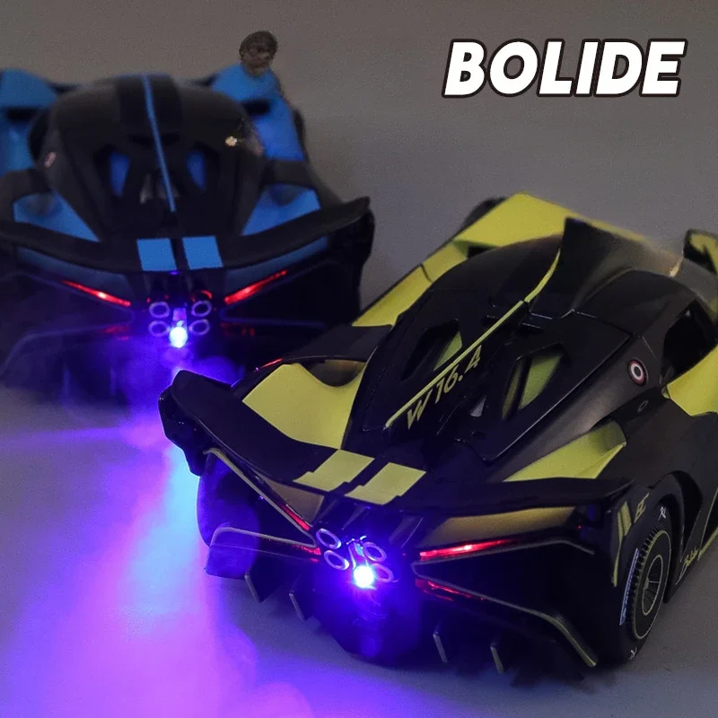 Spray 1/24 Bugatti Bolide Supercar Alloy Model Sound Light Diecast Toy Vehicle Boy Car Toy Gift Collectable Miniature Home Decor