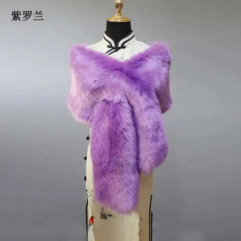 32 Colors 165*30cm Women Luxury Warm Faux Fox Fur Shawl Winter Ladies Plush Scarf Wraps Cloak Coat Wedding Long Cape Scarves