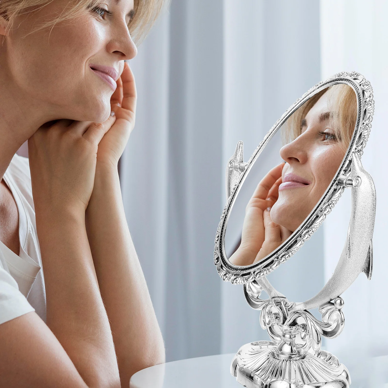 

Makeup Mirror for Desk Bathroom Accessories Vintage Travel Shower Vanity Two-sided Aesthetic