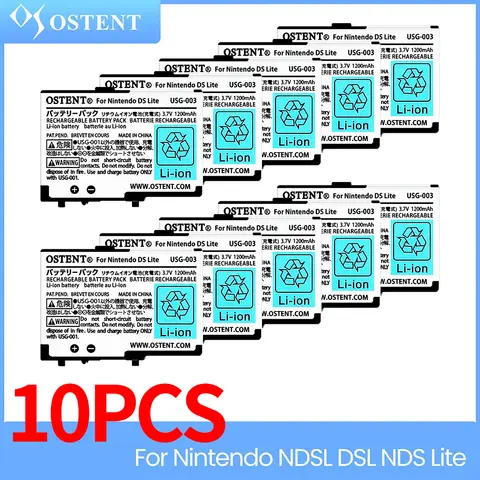 OSTENT 10 pièces/ensemble 1000mAh/1200mAh capacité réelle 3.7V batterie Rechargeable pour Nintendo DS Lite NDSL batterie de remplacement