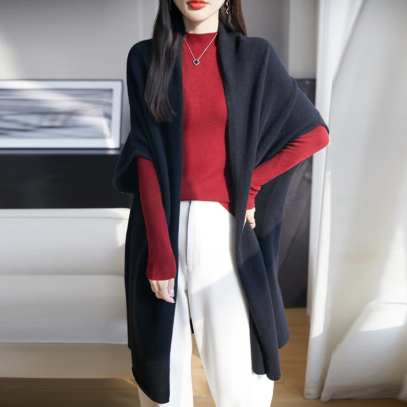 High end 100% pure wool shawl, paired with women\'s long fashionable cape, sweater, cardigan jacket autumn knitted cashmere shawl