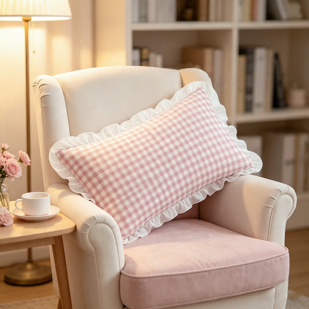 Long Pillow Cover 1PC Ruffle Edge Decorative Cushion Case for Sofa Bedroom Home Decoration Waiting for pillowcases, waist pillow