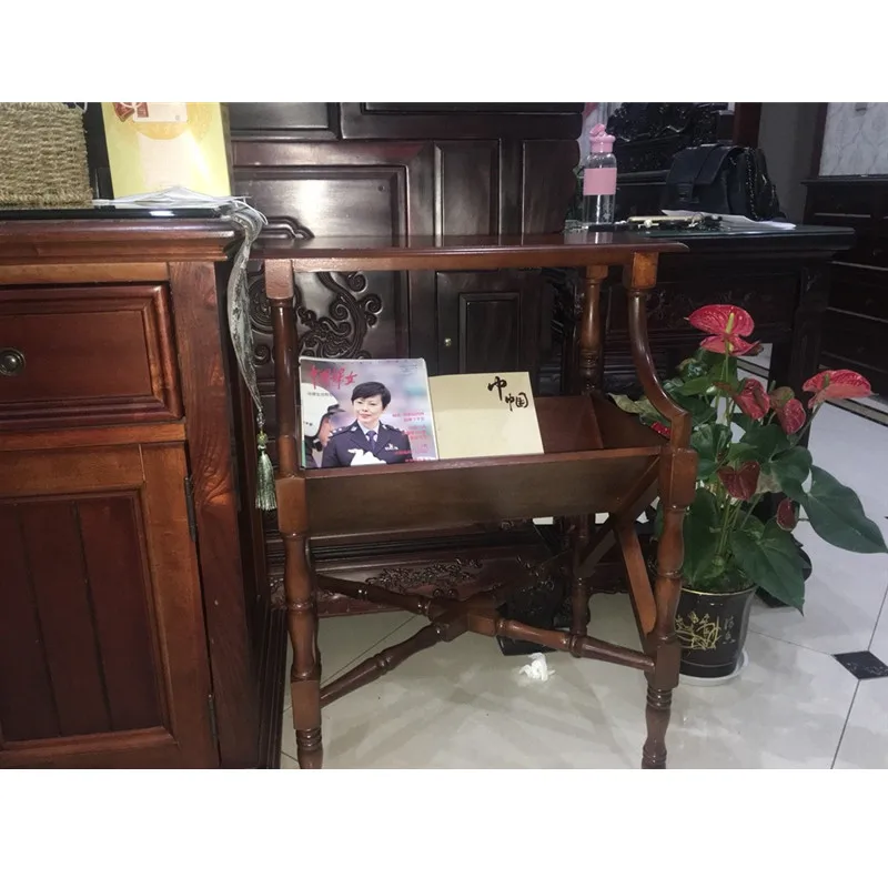 American solid wood bookshelf European simple bookshelf newspaper shelf household shelf storage living room floor magazine rack