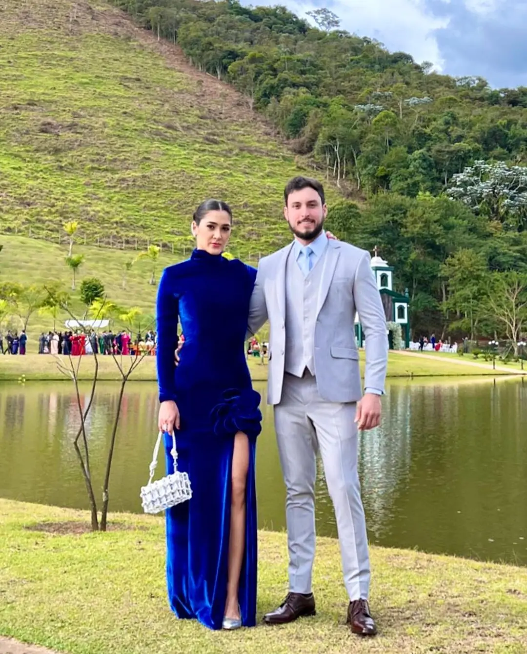 Elegant High Neck Navy Blue Velet Prom Dresses Long Sleeves Flower High Split Evening Dresses Formal Occasion Party Gown