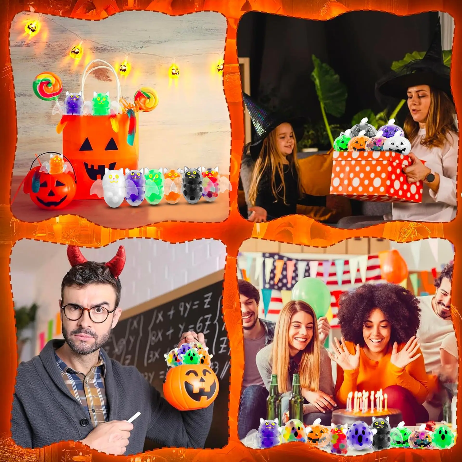 Novedad TPR Bola de cuentas de Halloween pellizco música fantasma murciélago calabaza liberación de apretar juguete creativo para aliviar el estrés regalos de fiesta y Festival