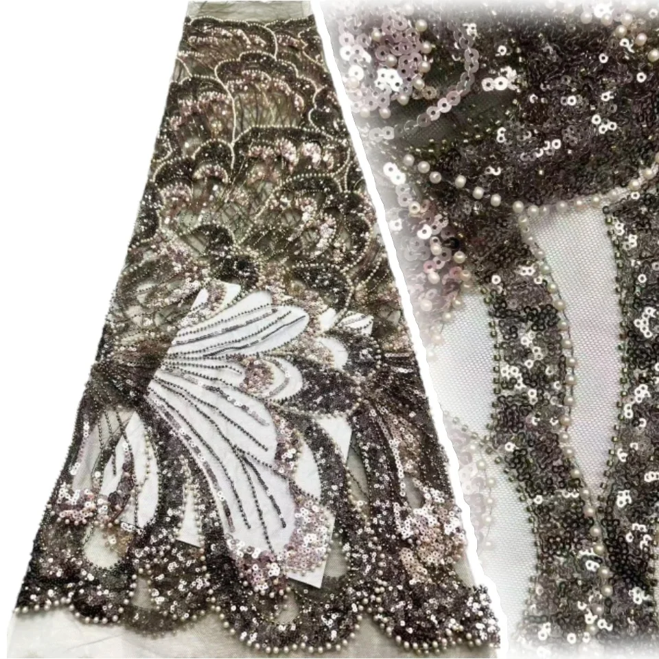 

2026 Luxury African Sequin Lace Fabric High Quality Sequins Embroidery Beaded Mesh for Women Wedding Party Dresses 5 Yards 2407
