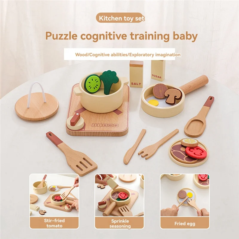 BEDW-Montessori Kinderspeelhuis Keukenset Houten Groentepot Model Pretend Houten Keuken Spelen Koken S