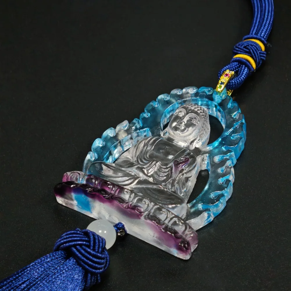 Chinese Style Lucky Colored Glaze Vairocana Buddha Patron Saint Car Hanging Ornament Auspicious Blessing Fortune Attraction Prot