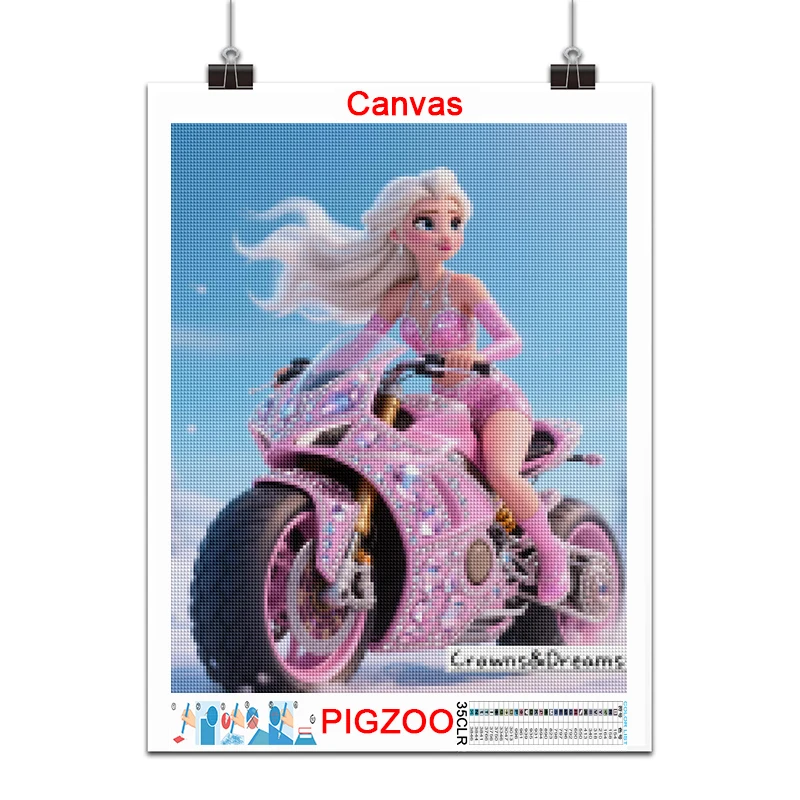 ديزني الأميرة الماس اللوحة إلسا فروزن دراجة نارية سيارة رياضية ديكور المنزل كامل مربع ومستدير فسيفساء التطريز عبر غرزة