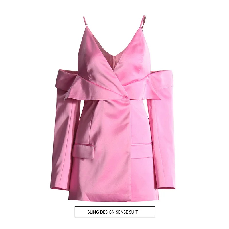 

Блейзер с открытыми плечами в европейском и американском стиле знаменитостей для женщин, высококачественная осень 2021, новинка талии и тонкая соль