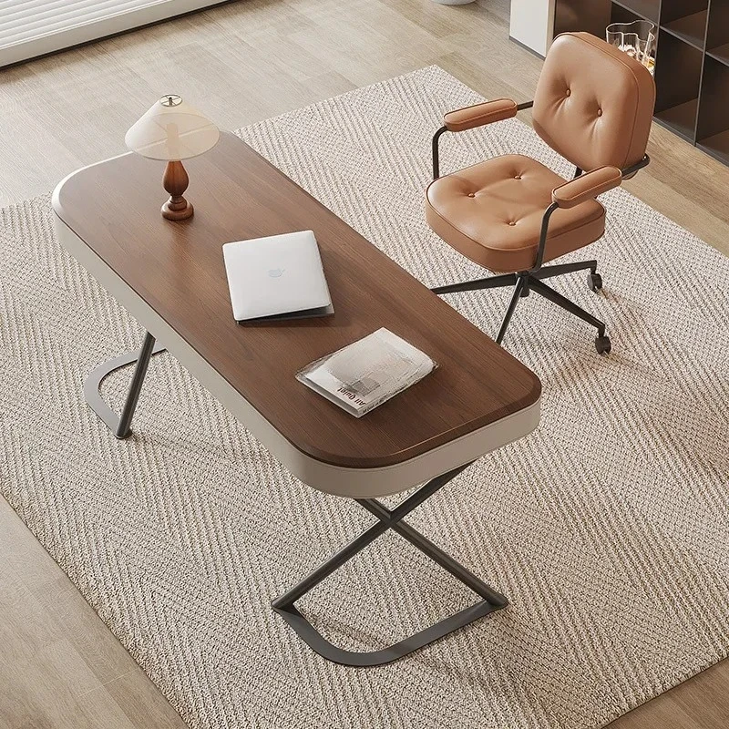 

2024, новый компьютерный стол из черной ореховой кожи в стиле ретро, средневековый стол