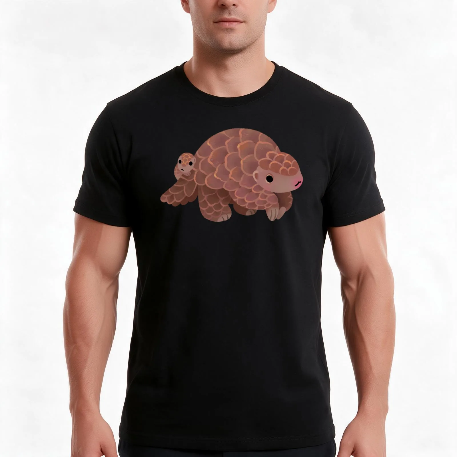 Pangolins - dark T-Shirt, Summer Casual Cotton Tee, Oversized Streetwear Tops, Vintage Graphic Print, Loose Fit Short Sleeve