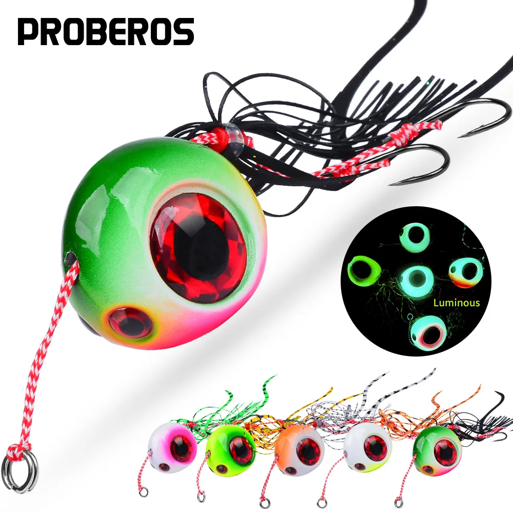 

PROBEROS 5 шт. светящиеся 40 г-200 г металлические приманки для морской воды, рыболовные приманки, воблеры, проволочная приманка для окуня, карпа с юбками, аксессуары для рыбалки