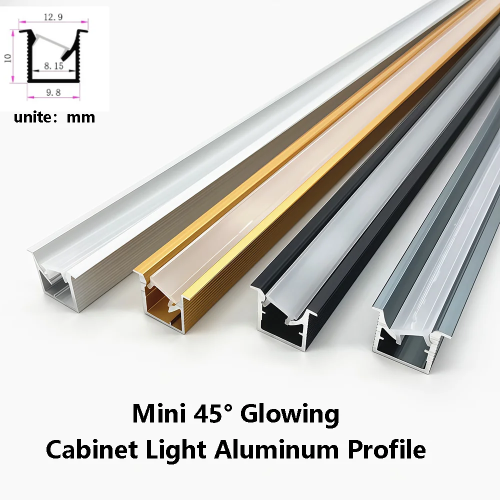 Mini 45Degree Glowing Cabinet Light Aluminum Profile PC Diffuse Channel Recessed Backlight Kitchen Cabinet Shelf Hard Strip Lamp