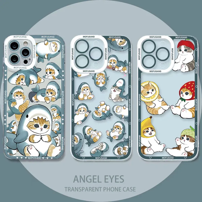 Lovely Mofusand Cat Cartoon Clear Case For Samsung Galaxy S24 S23 S22 Ultra S21 S20 FE Note 20 10 Plus A15 A25 A35 A55 Soft Etui