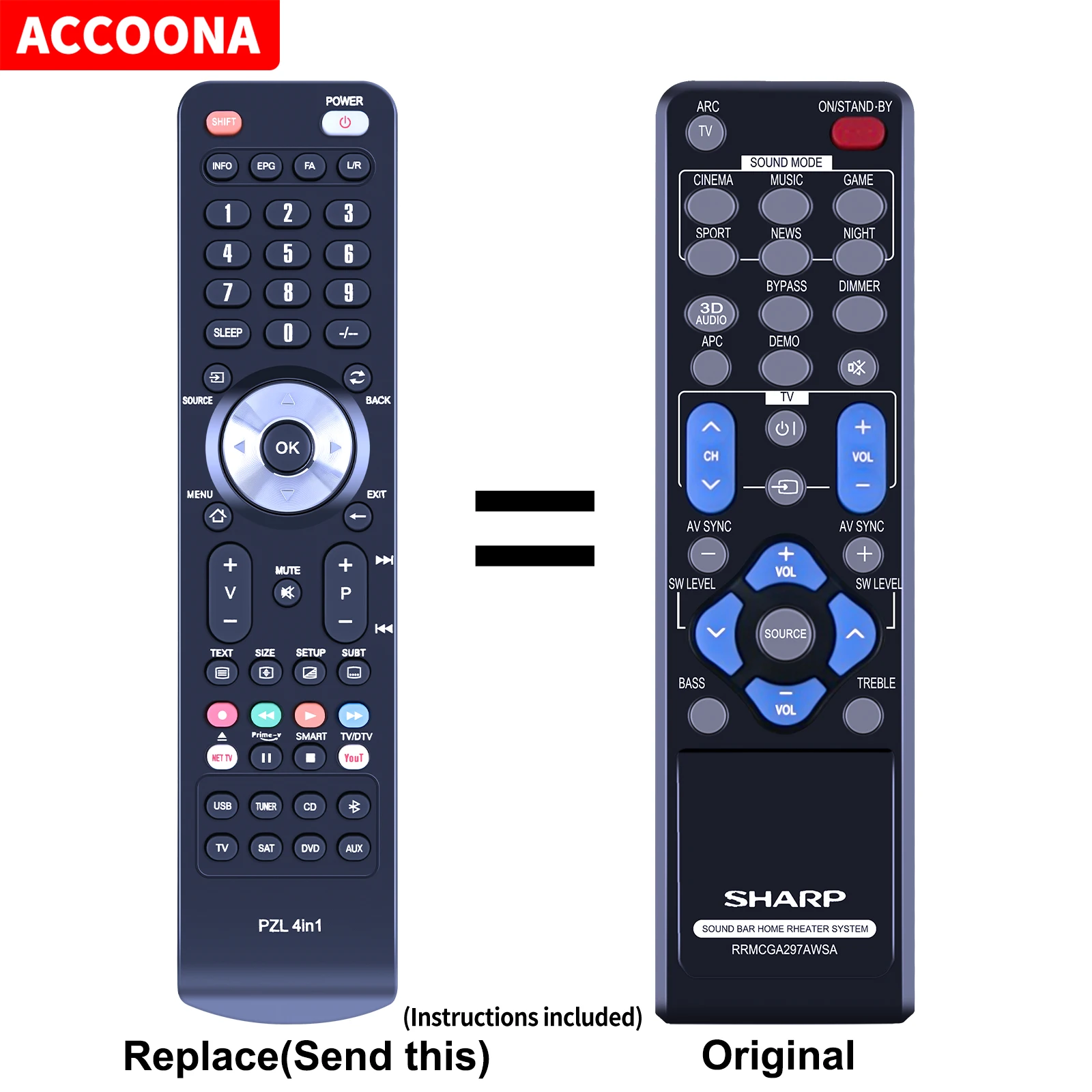 New RRMCGA297AWSA Replacement Remote Control For Sharp Soundbar HT-SB60 HT-SB40