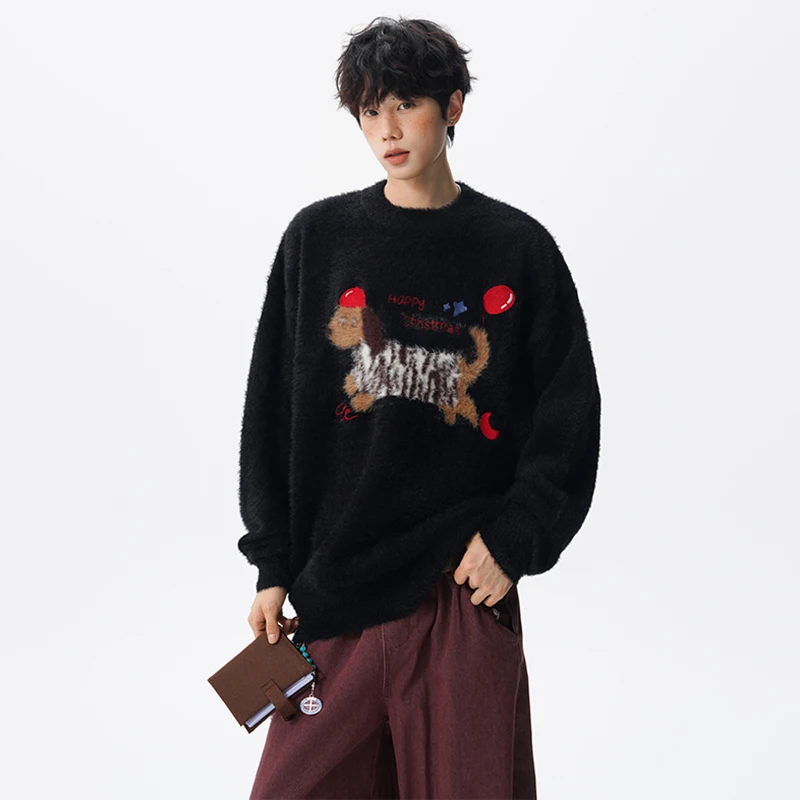 Luzhen moda bonito dos desenhos animados padrão de alta qualidade lã malha pulôver masculino original 2025 inverno elegante bonito camisola jy4415