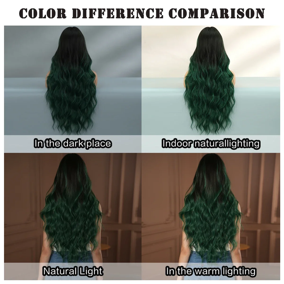NAMM Costume Wigs Long Wavy Emerald Green Body Wigs with Dark Roots High Density Synthetic Heat Resistant Wig Mid Split Wigs