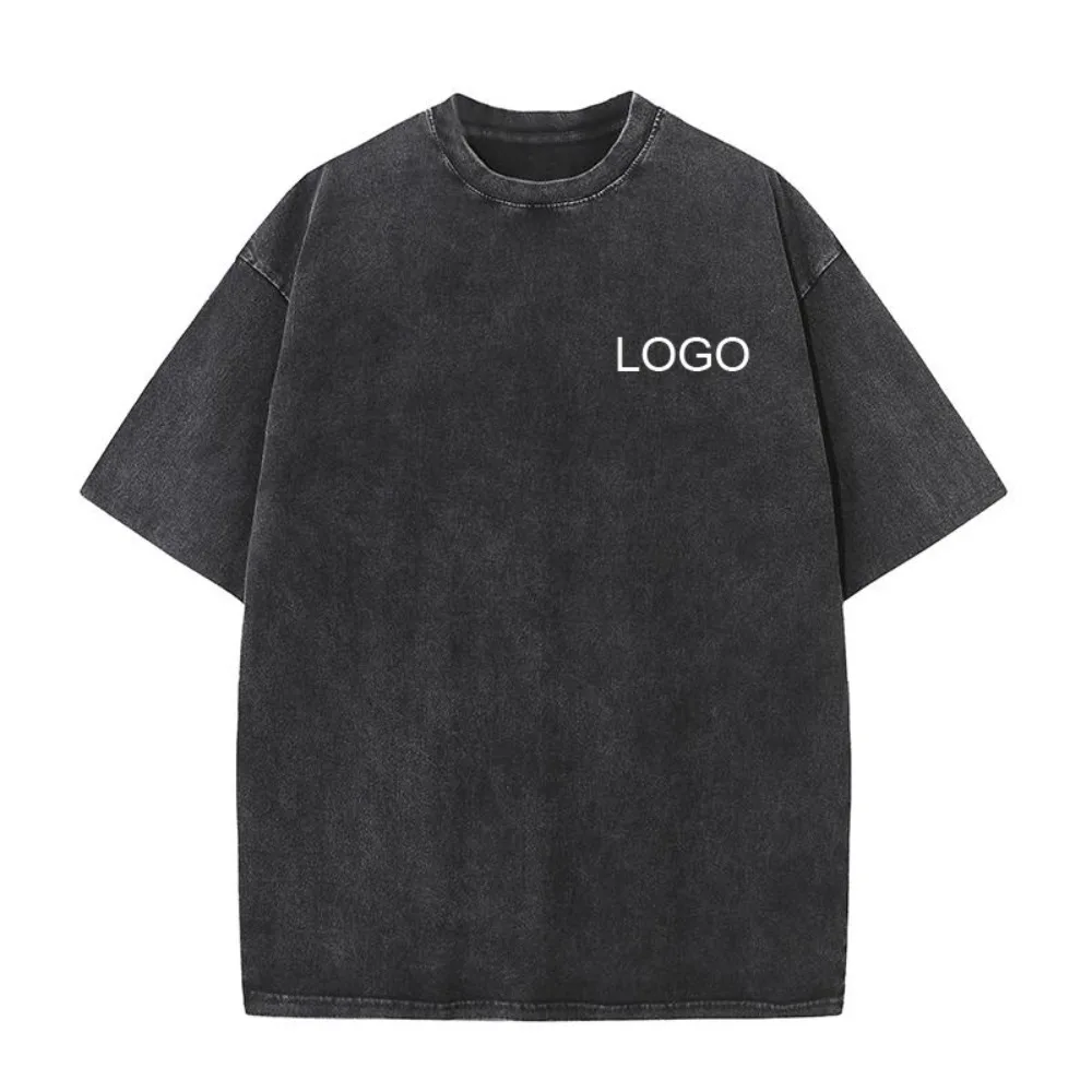 Summer 230g Retro Thick Cotton Round Neck T-shirt Free Custom Logo Picture Washed Loose Short-sleeved Oversized Men's Top