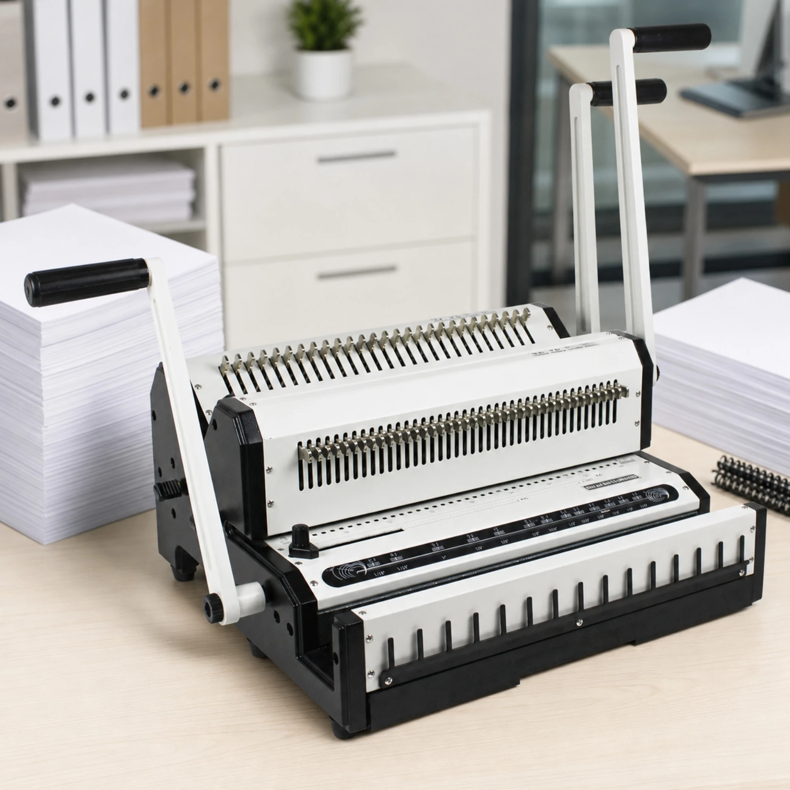 Manual Metal Punching and Wire-Binding Machine Precision F4 Document Wire Binder Punch Binder with Removable Waste Tray