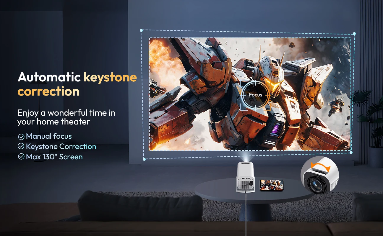 XGODY Gimbal 3 Pro Portable Projector, Native 720P 300 ANSI 4K Supported, Android 14 WiFi 6 BT 5.4, Vertical Auto Keystone Correction Wireless Mirroring, 20-120 Inch Camping Movie Gaming Projector with HDMI USB