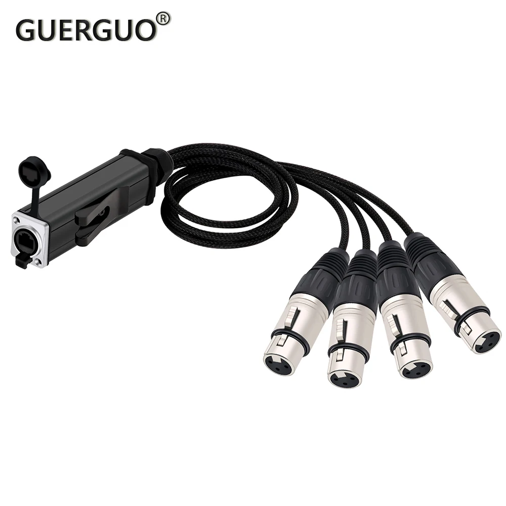 Waterproof RJ45 Female to 4 Channel XLR Audio DMX Snake Cable Network Extension Color Braid Splitter Cable 0.5M-10M