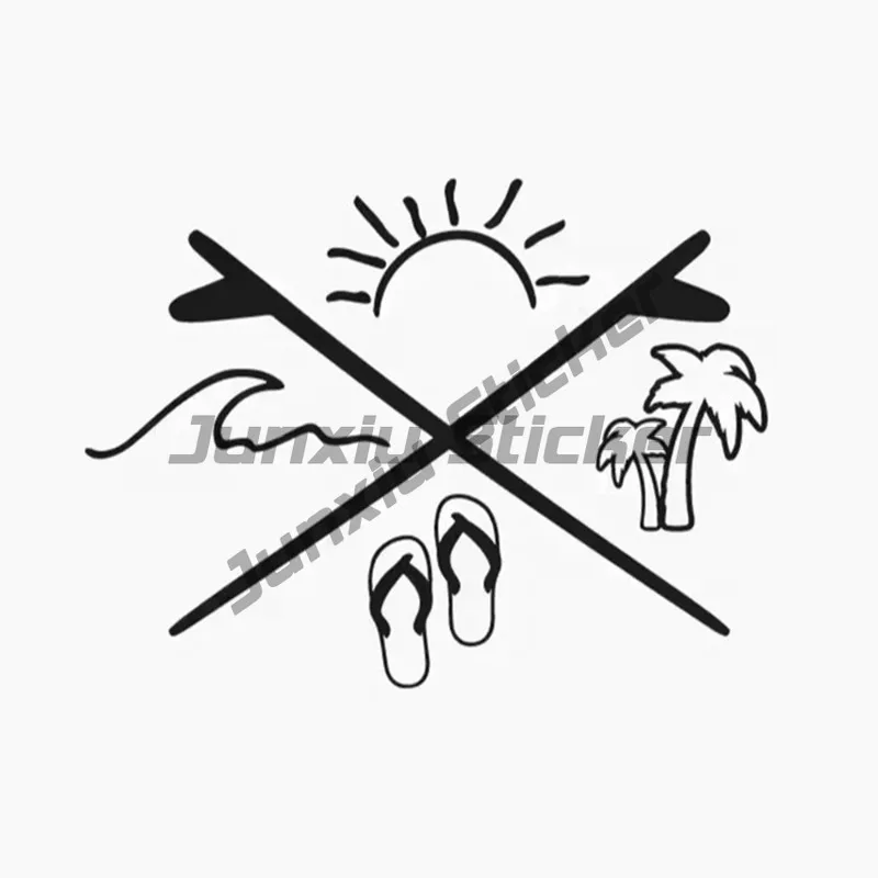 

Summer Surf Vinyl Car Stickers Waterproof Decals for SUV Truck Van Beach Travel Wave Design Auto Decor Accessories